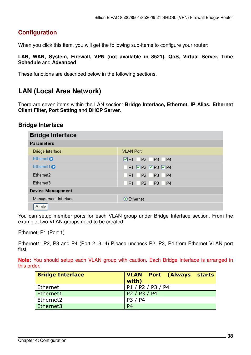 Lan (local area network) | Billion Electric Company BiPAC 8501/8521 User Manual | Page 42 / 171