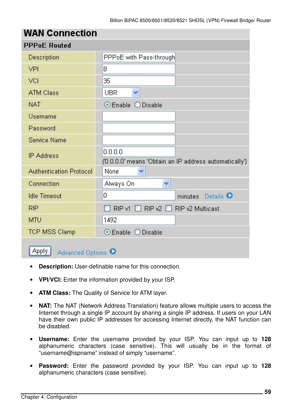 Billion Electric Company BiPAC 8501/8521 User Manual | Page 63 / 171