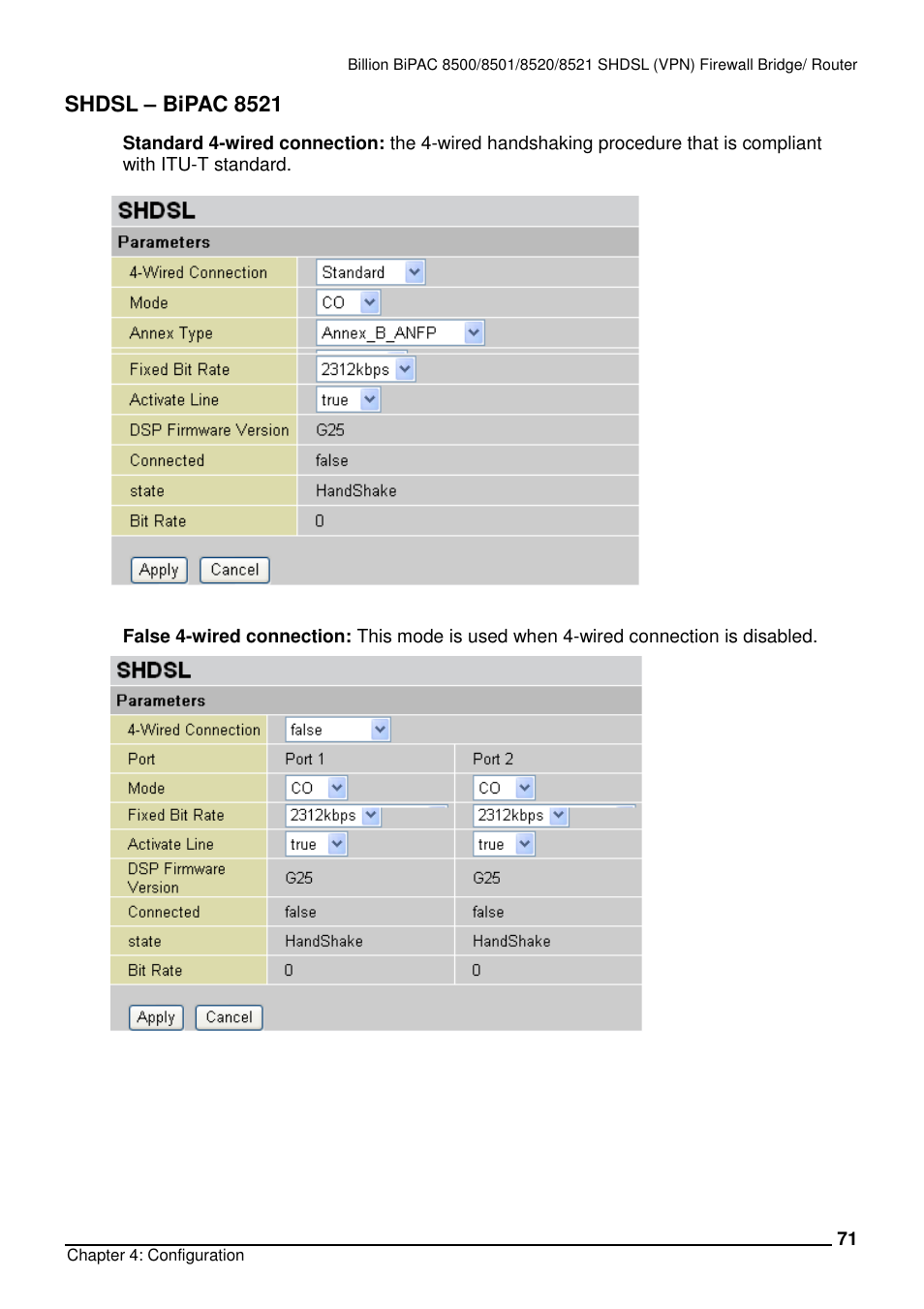 Shdsl – bipac 8521 | Billion Electric Company BiPAC 8501/8521 User Manual | Page 75 / 171