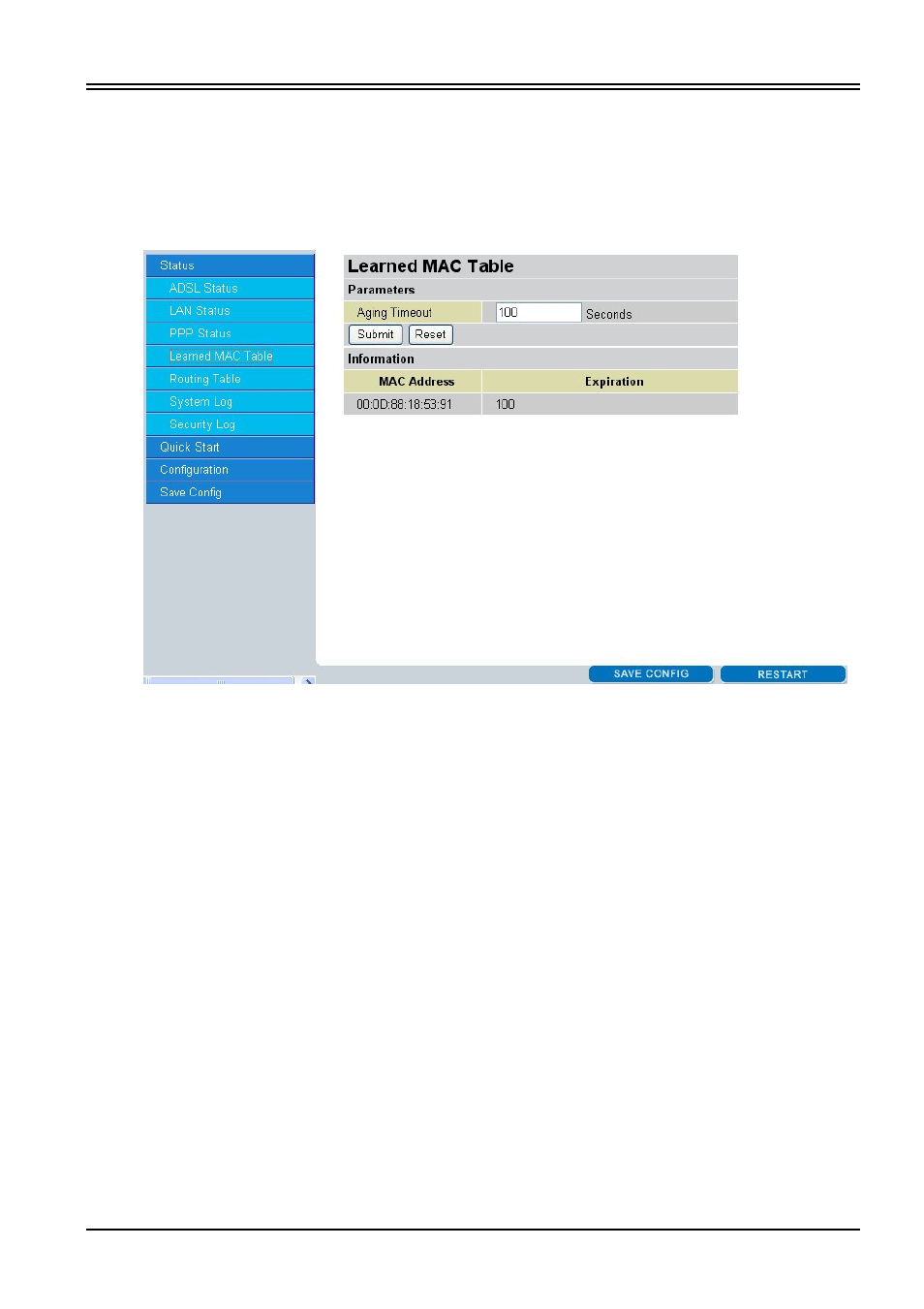 4 status- learned mac table, 5 routing table | Billion Electric Company BIPAC 7100SV User Manual | Page 26 / 66