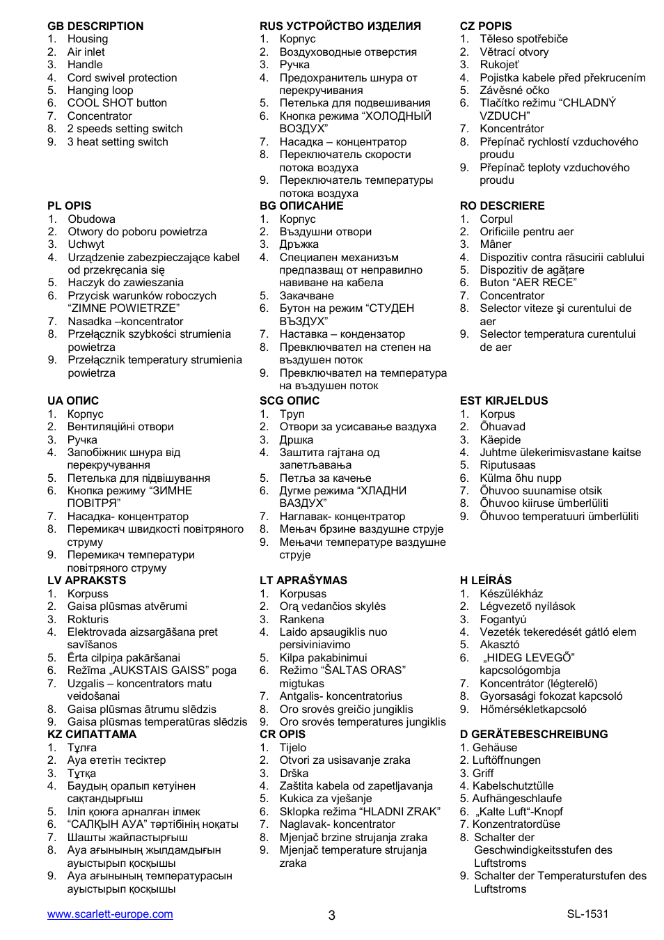 Scarlett SL-1531 User Manual | Page 3 / 15