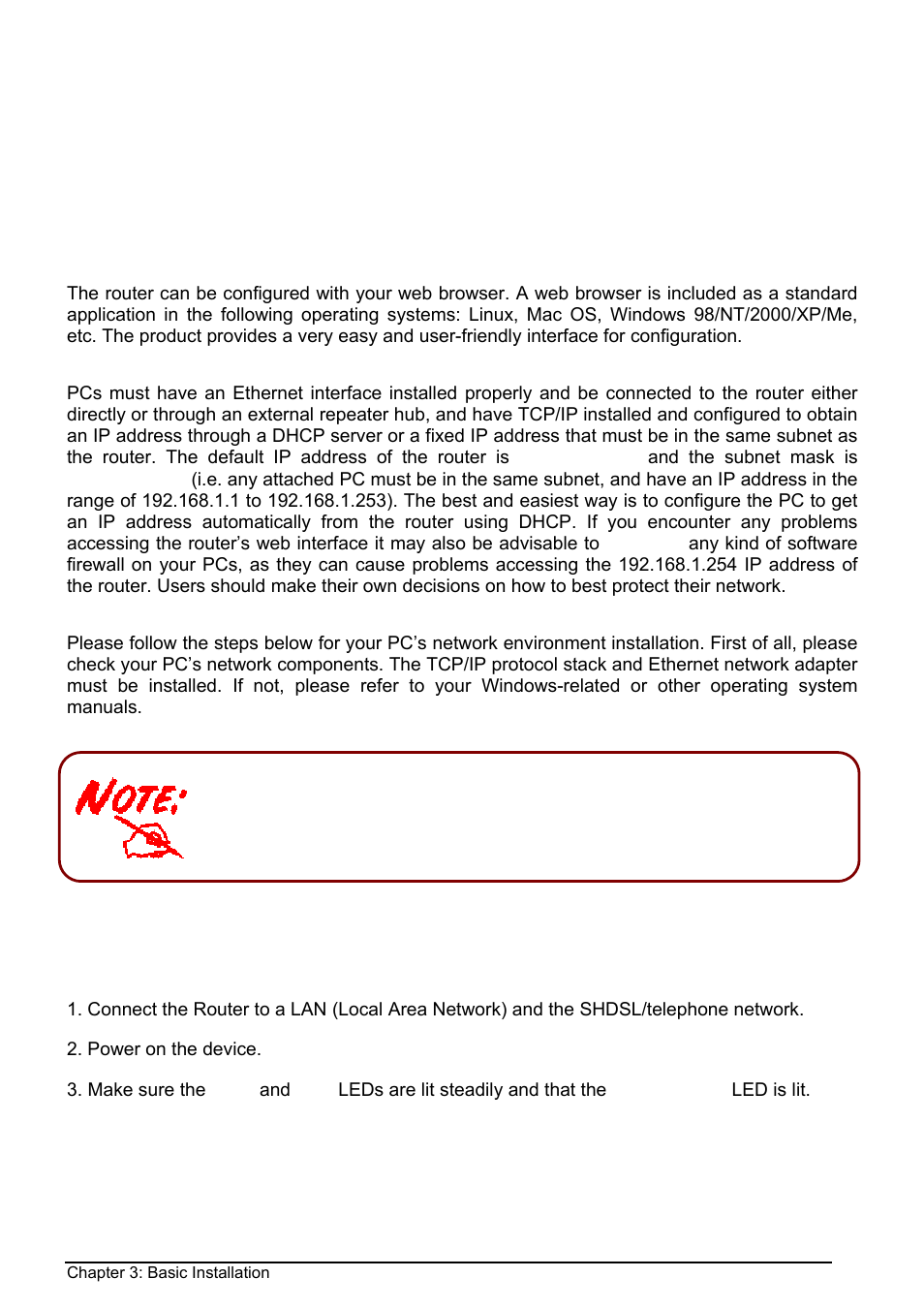 Connecting your router, Onnecting your router, Chapter 3: basic installation | Billion Electric Company BIPAC 8500 User Manual | Page 14 / 119