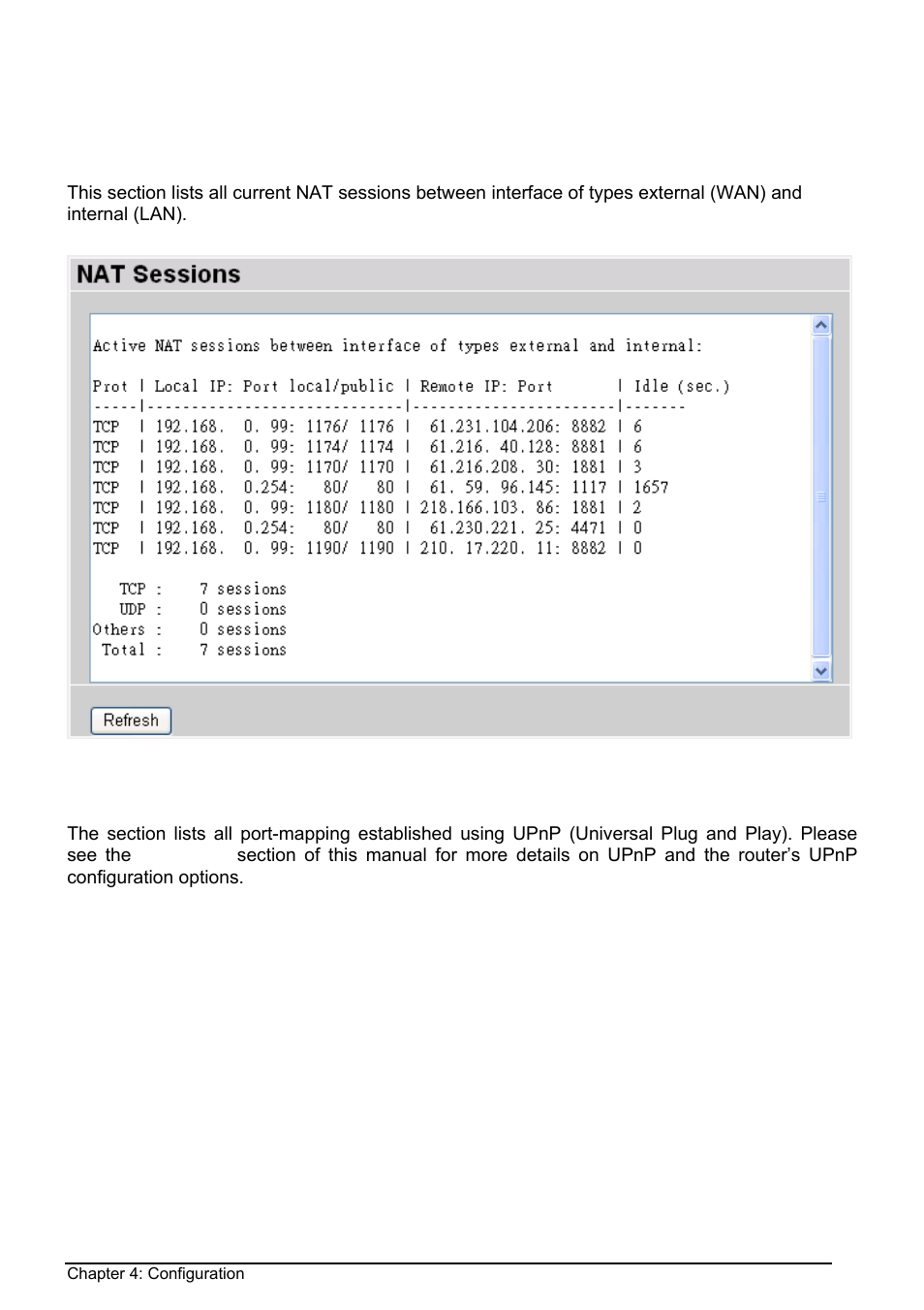 Nat sessions, Upnp portmap, Nat sessions upnp portmap | Billion Electric Company BIPAC 8500 User Manual | Page 30 / 119
