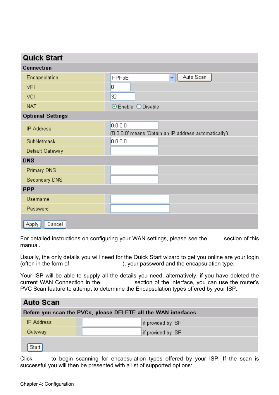 Quick start, Uick, Tart | Billion Electric Company BIPAC 8500 User Manual | Page 31 / 119