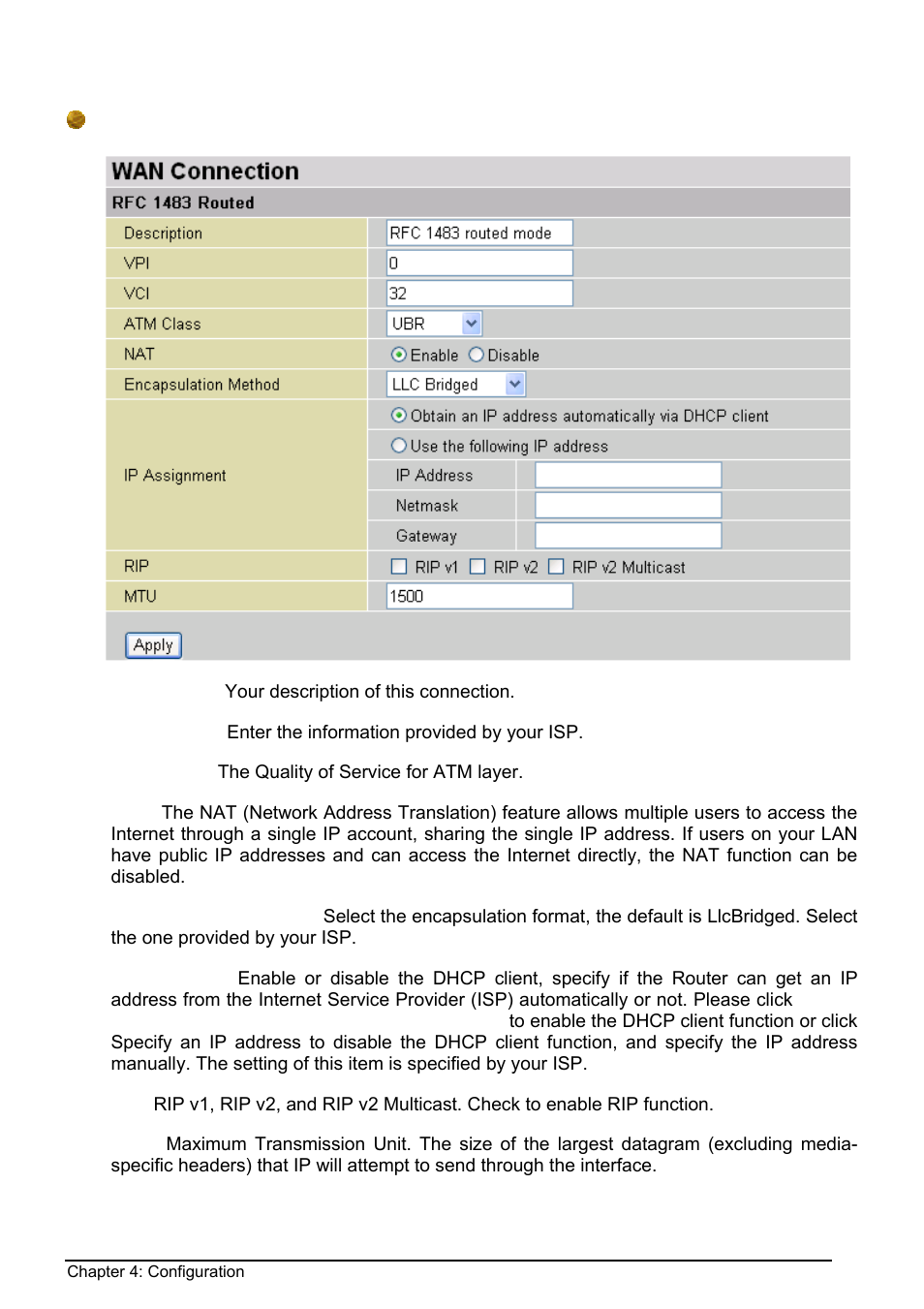 Rfc 1483 routed connections | Billion Electric Company BIPAC 8500 User Manual | Page 38 / 119