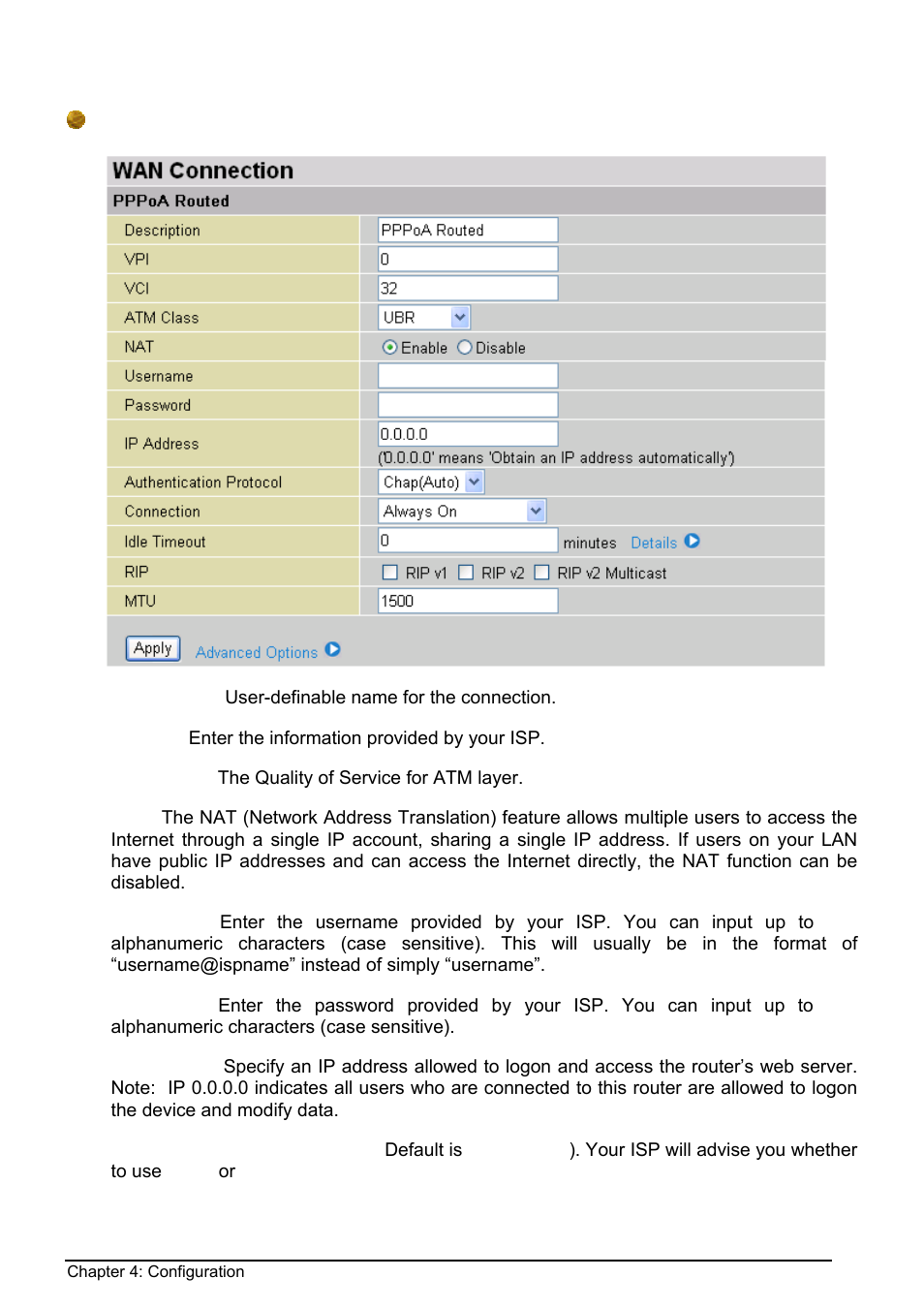 Pppoa routed connections | Billion Electric Company BIPAC 8500 User Manual | Page 43 / 119