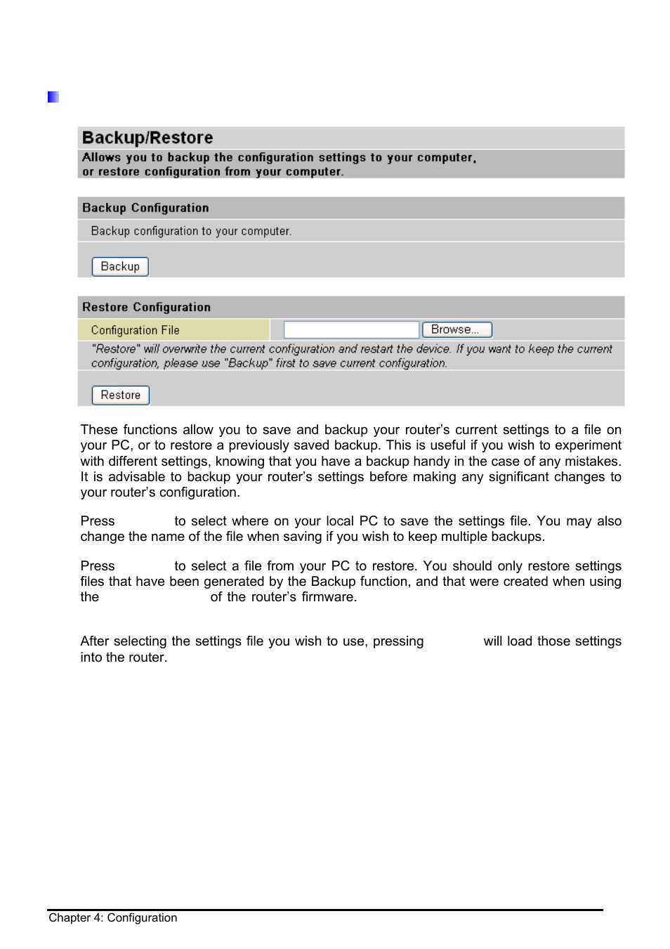 Backup/restore | Billion Electric Company BIPAC 8500 User Manual | Page 52 / 119