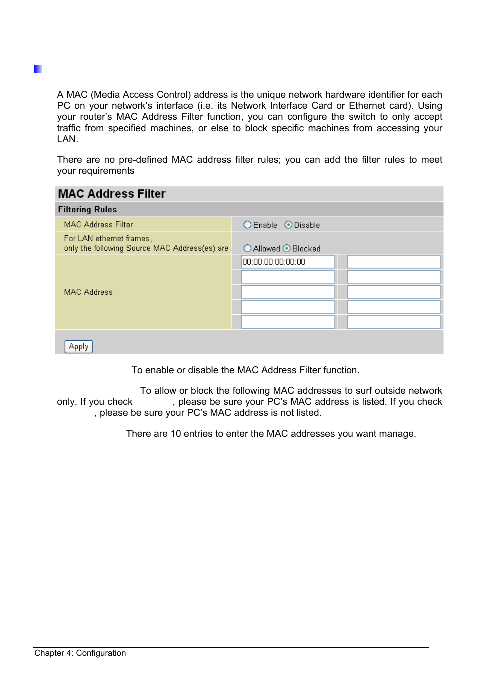 Mac address filter | Billion Electric Company BIPAC 8500 User Manual | Page 66 / 119