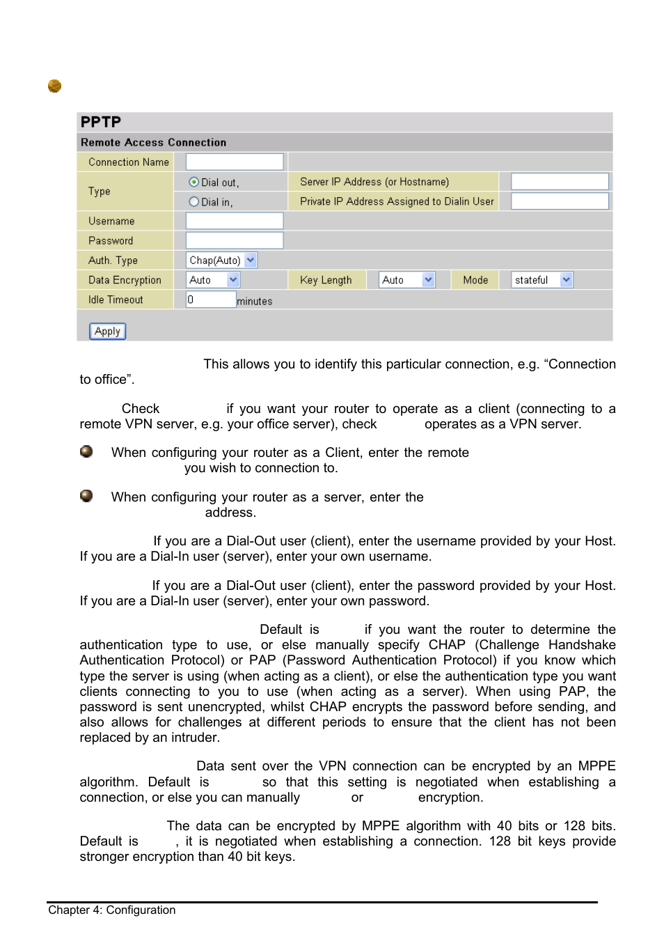 Remote access pptp connection | Billion Electric Company BIPAC 8500 User Manual | Page 71 / 119