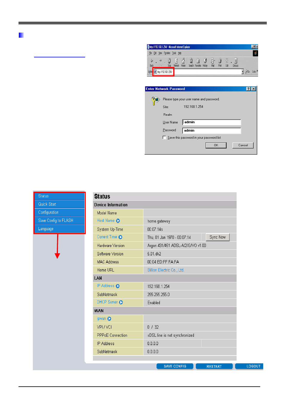 Connecting to the router | Billion Electric Company BiPAC VGL User Manual | Page 13 / 14