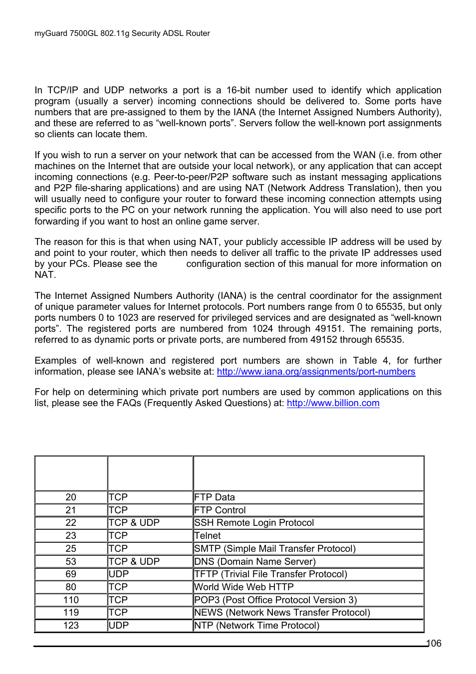 Virtual server (“port forwarding”), Advanced | Billion Electric Company MYGUARD 7500GL User Manual | Page 112 / 147