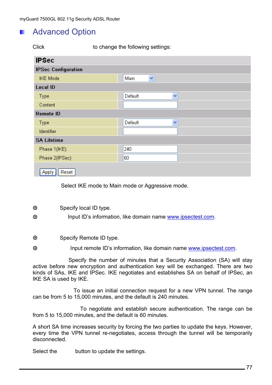 Advanced option | Billion Electric Company MYGUARD 7500GL User Manual | Page 83 / 147