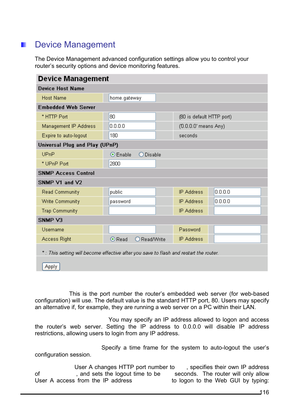 Device management | Billion Electric Company 7560G User Manual | Page 122 / 130