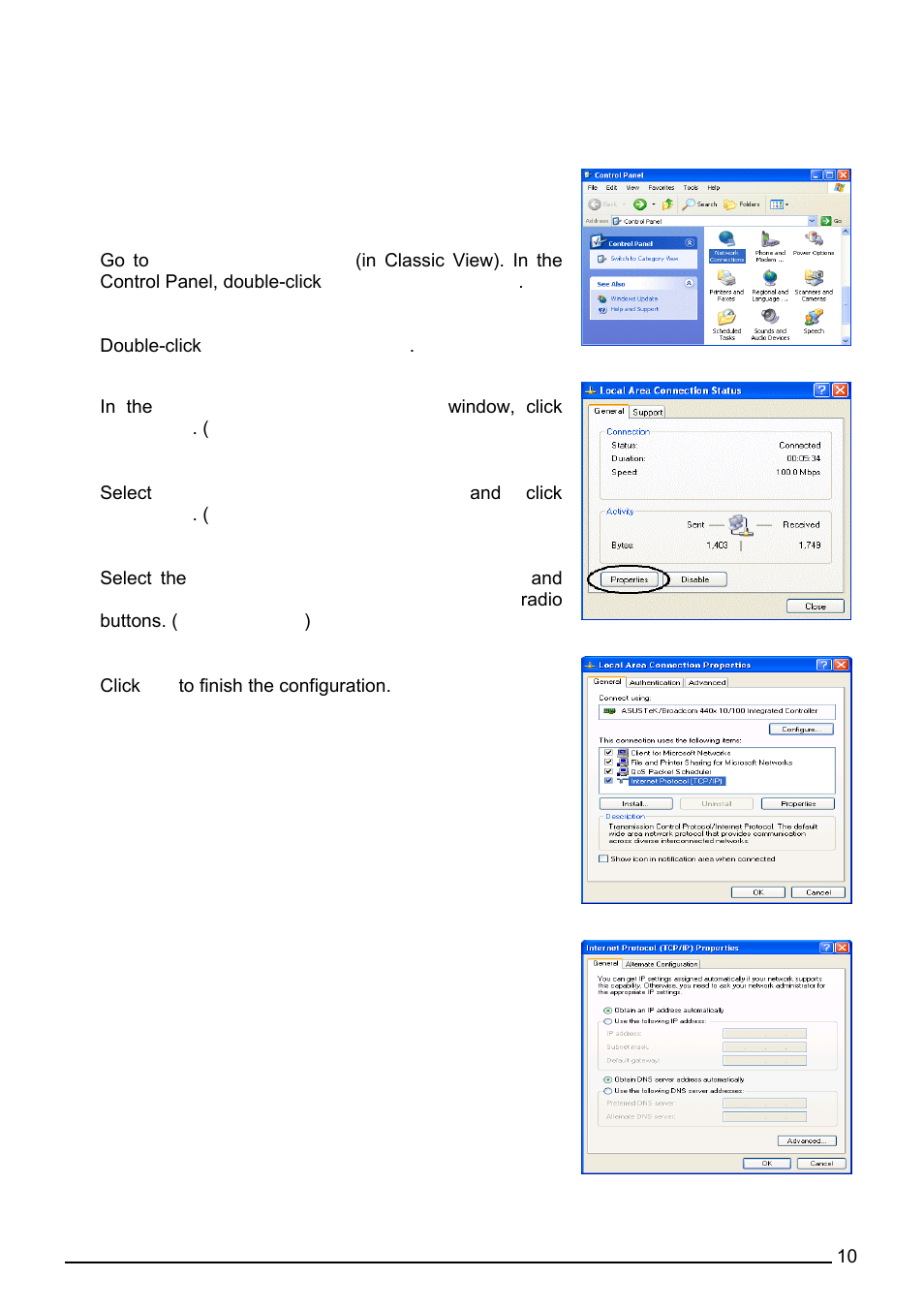 Configuring pcs in windows, For windows xp, Onfiguring | S in, Indows, Configuring pcs in windows for windows xp | Billion Electric Company 7560G User Manual | Page 16 / 130