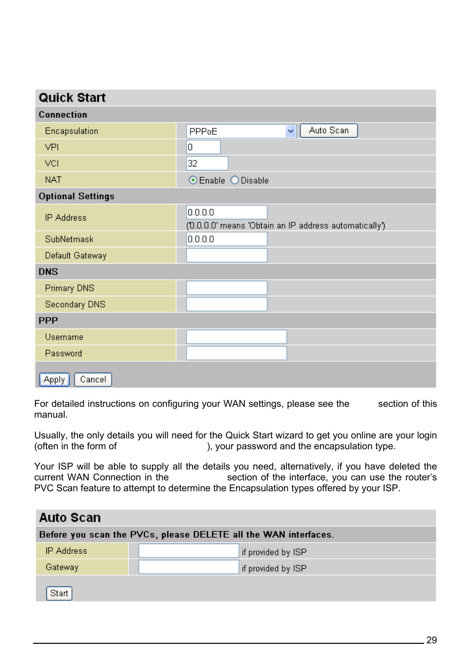 Quick start, Uick, Tart | Billion Electric Company 7560G User Manual | Page 35 / 130