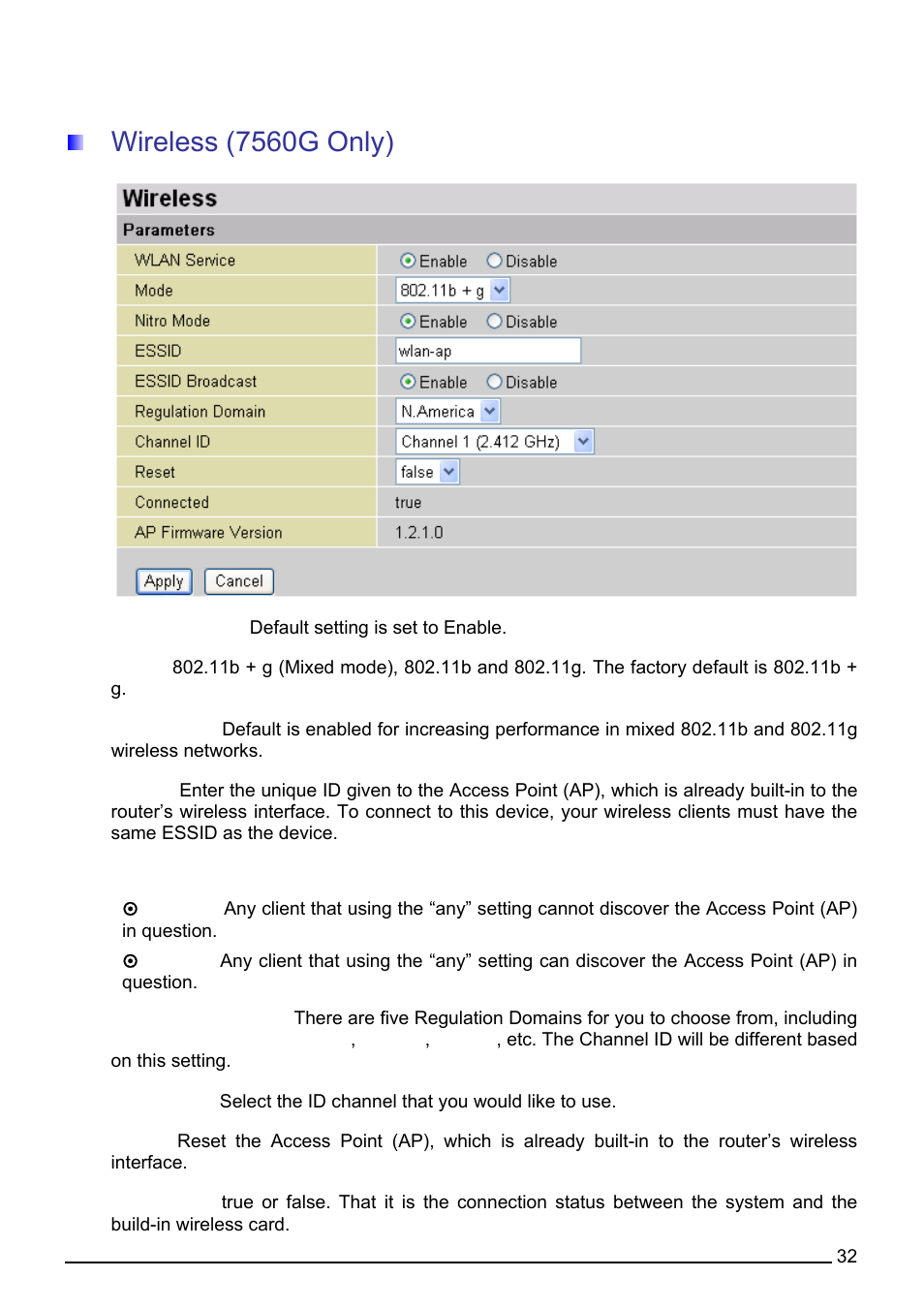 Wireless (7560g only) | Billion Electric Company 7560G User Manual | Page 38 / 130