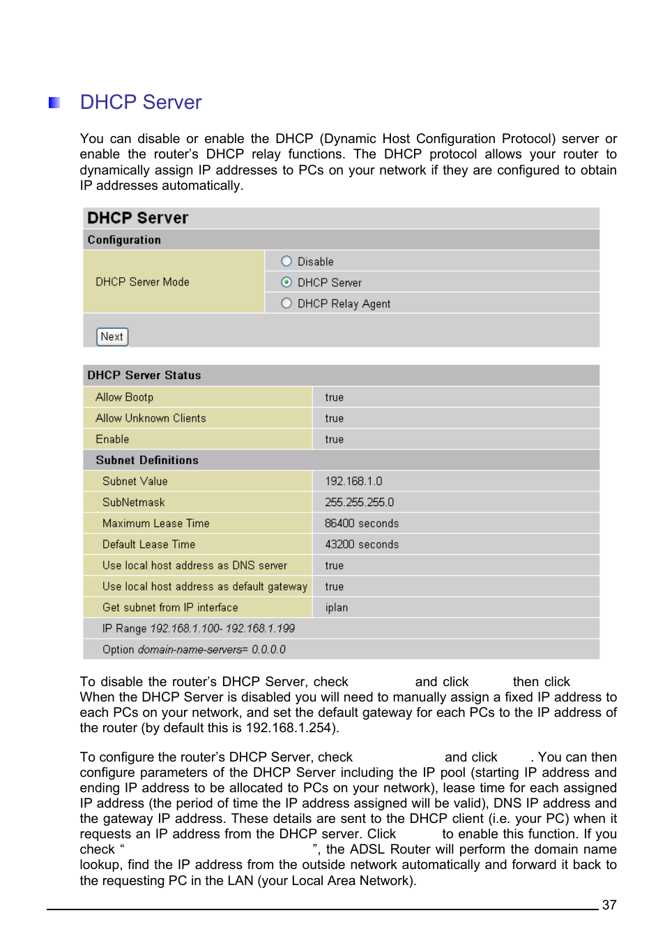 Dhcp server | Billion Electric Company 7560G User Manual | Page 43 / 130