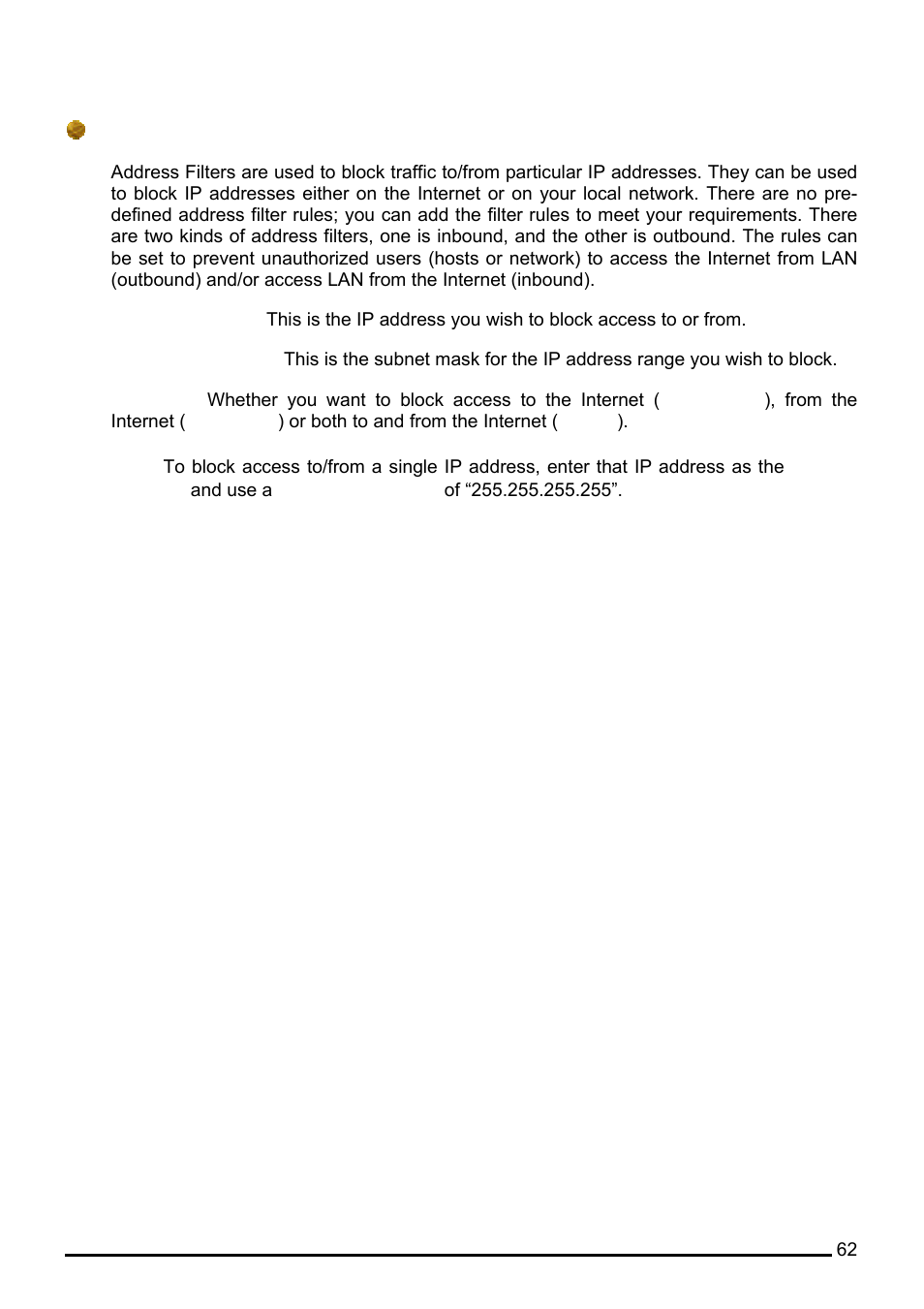 Address filters | Billion Electric Company 7560G User Manual | Page 68 / 130