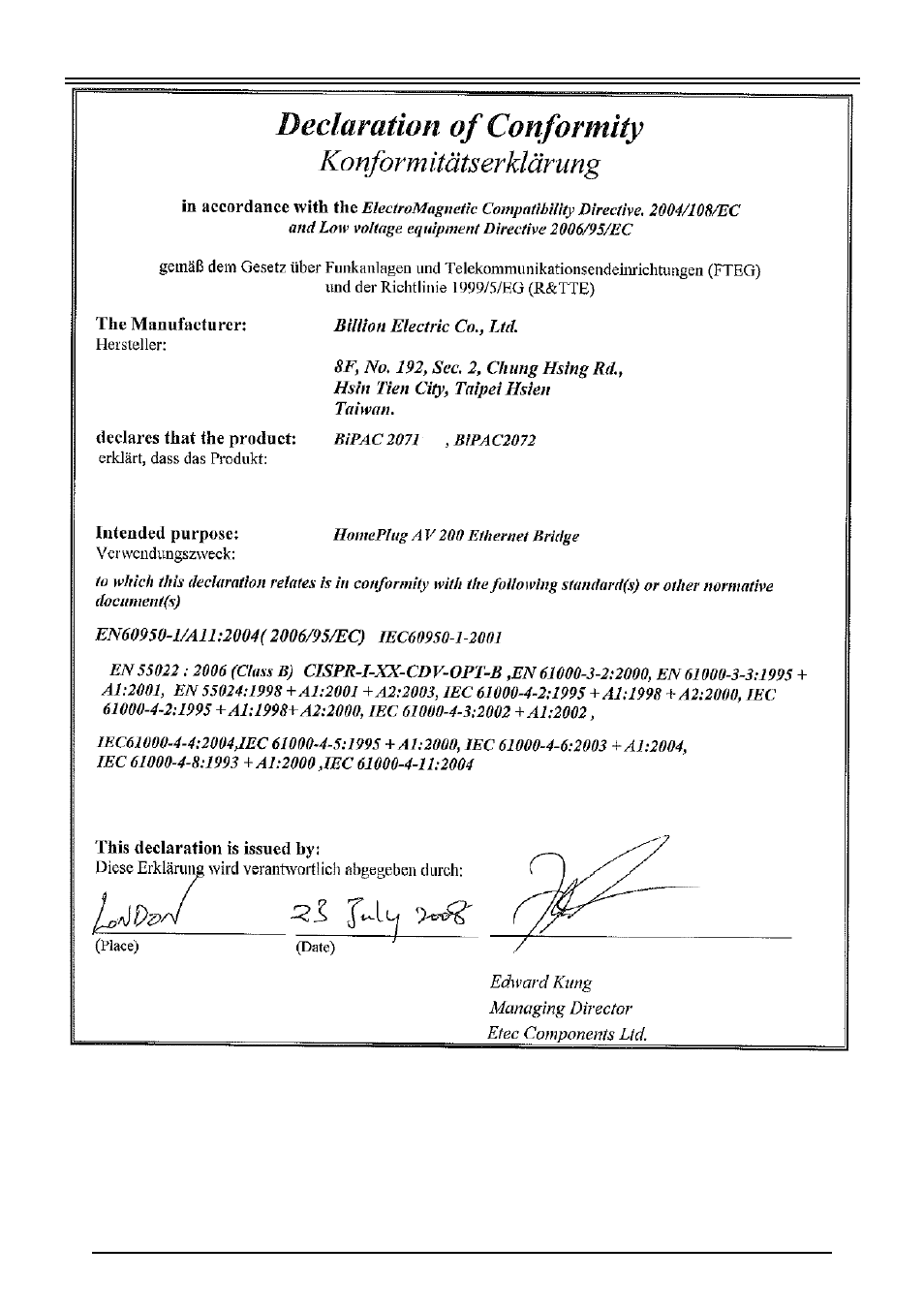 Billion Electric Company BiPAC 2072 User Manual | Page 2 / 8