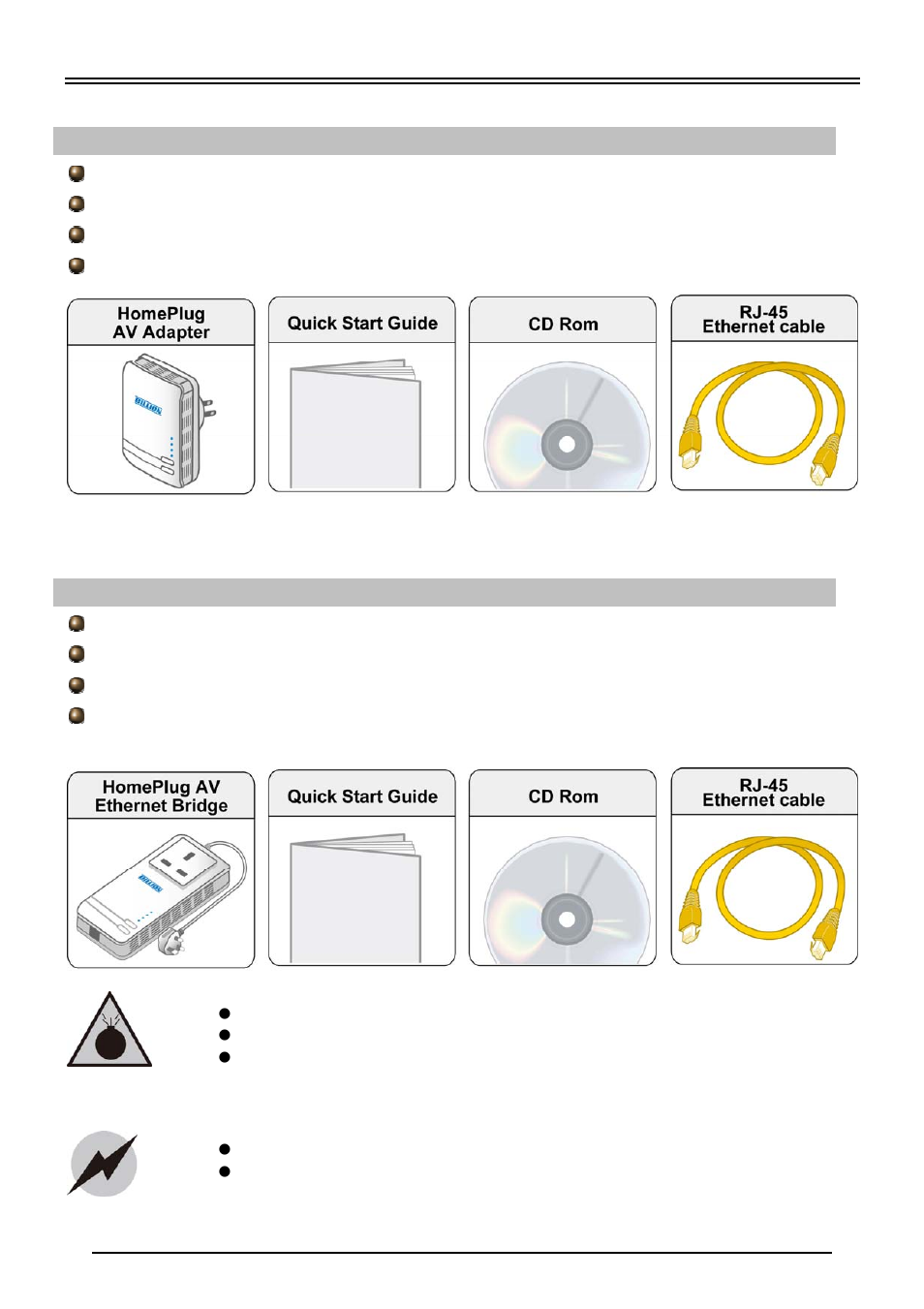 Package contents (bipac 2071), Package contents (bipac 2072) | Billion Electric Company BiPAC 2072 User Manual | Page 3 / 8