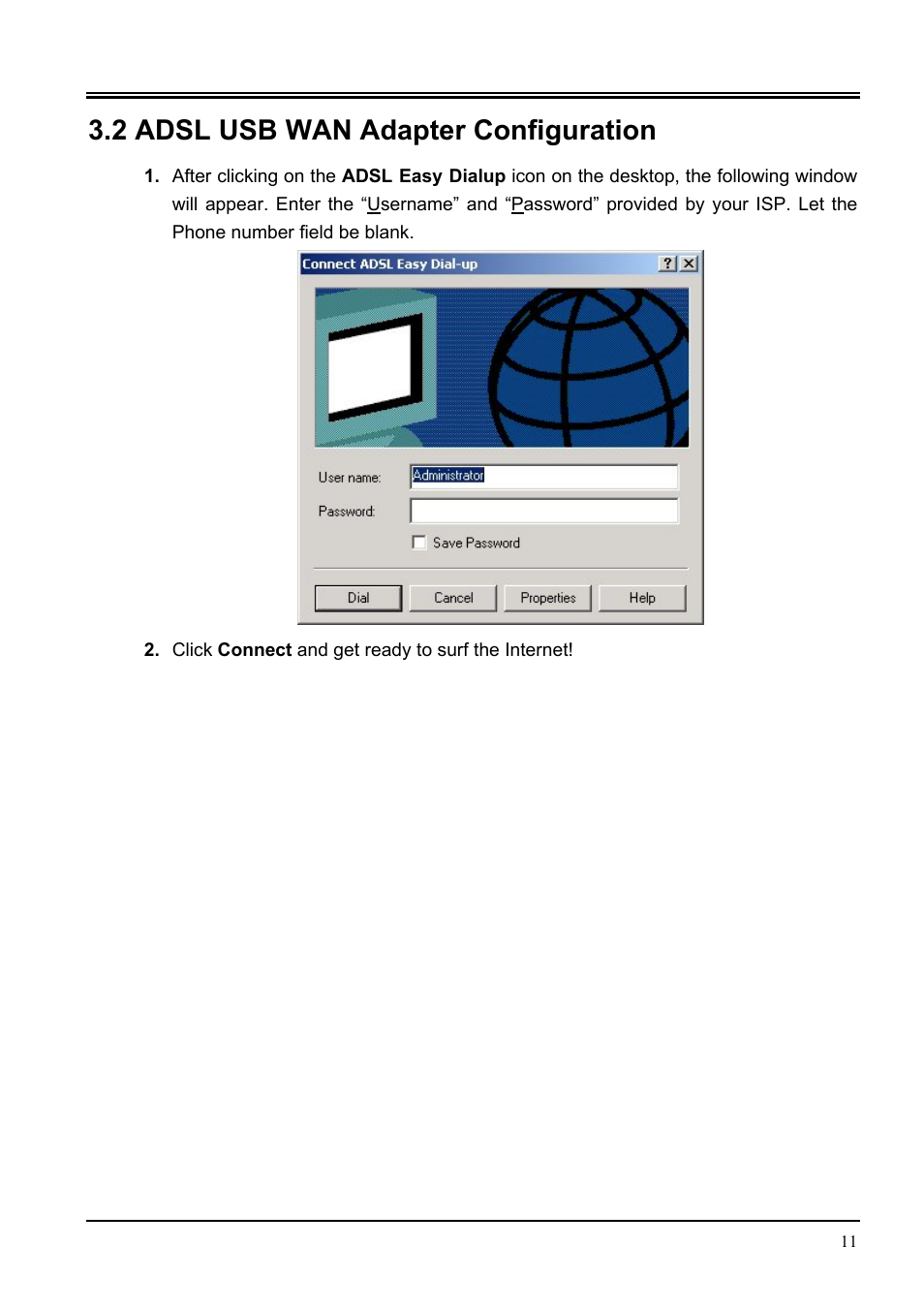 2 adsl usb wan adapter configuration | Billion Electric Company BIPAC 7000 User Manual | Page 15 / 31