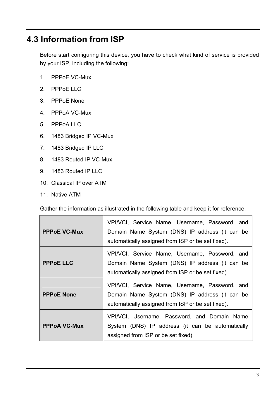 3 information from isp | Billion Electric Company BIPAC 7000 User Manual | Page 17 / 31