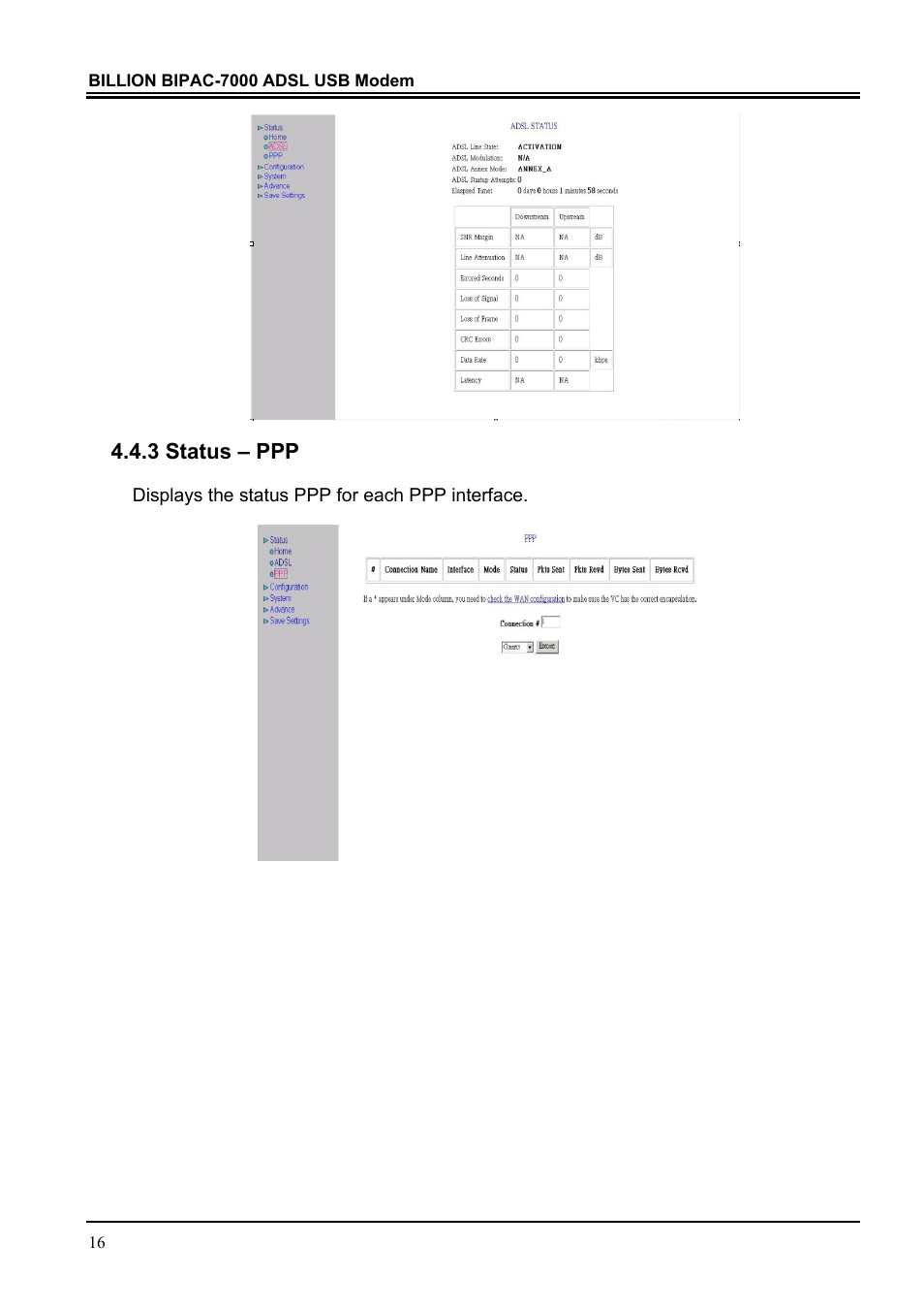 3 status – ppp | Billion Electric Company BIPAC 7000 User Manual | Page 20 / 31