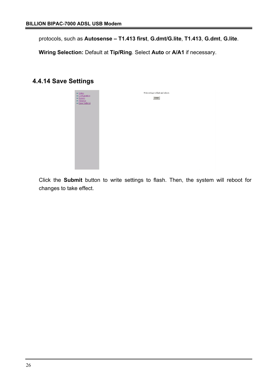 14 save settings | Billion Electric Company BIPAC 7000 User Manual | Page 30 / 31