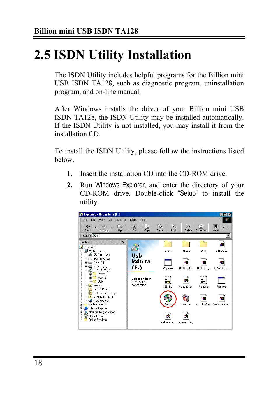 5 isdn utility installation | Billion Electric Company TA128 User Manual | Page 22 / 32