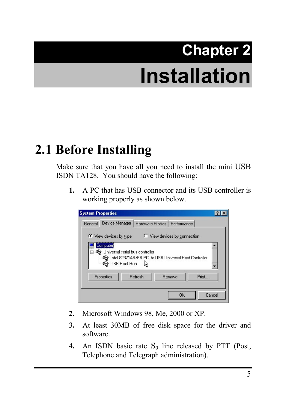 Installation, Chapter 2, 1 before installing | Billion Electric Company TA128 User Manual | Page 9 / 32