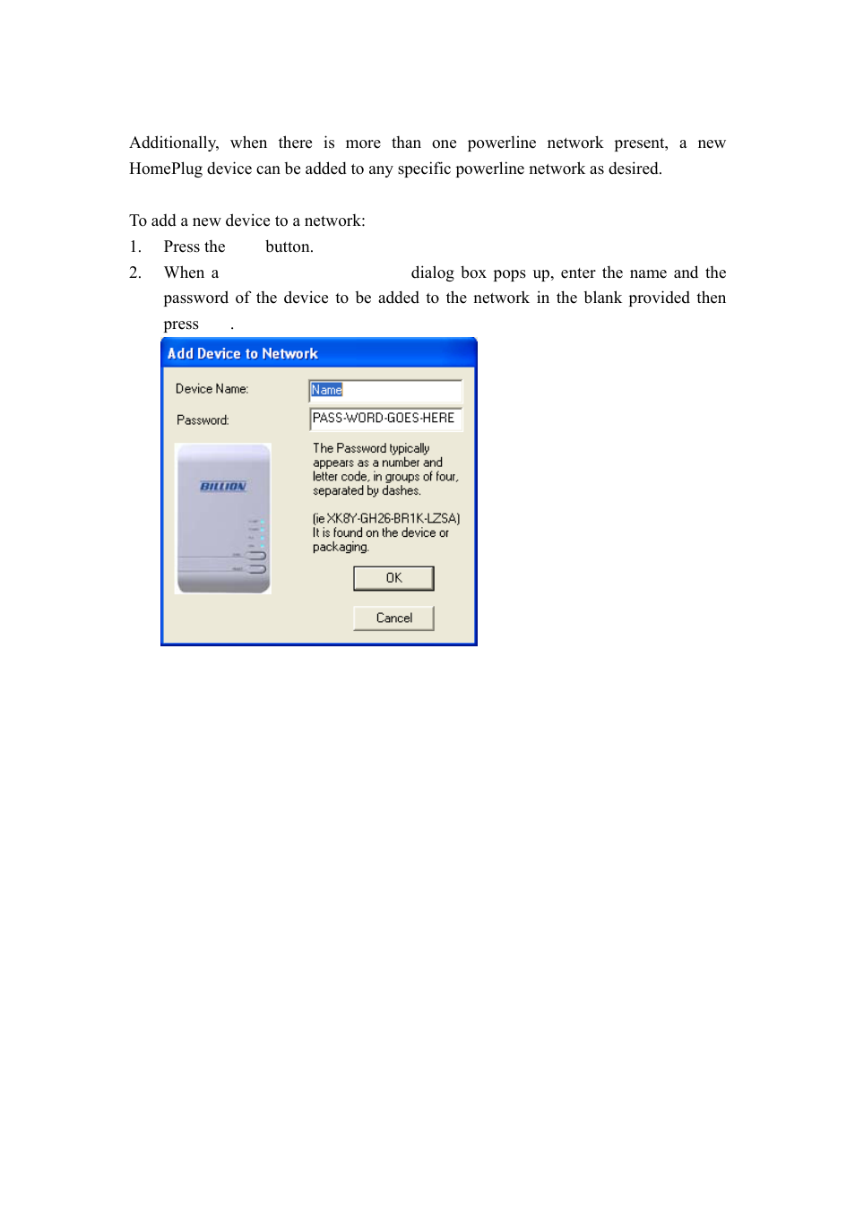 Add new homeplug device to a powerline network | Billion Electric Company BIPAC 2071 User Manual | Page 23 / 29