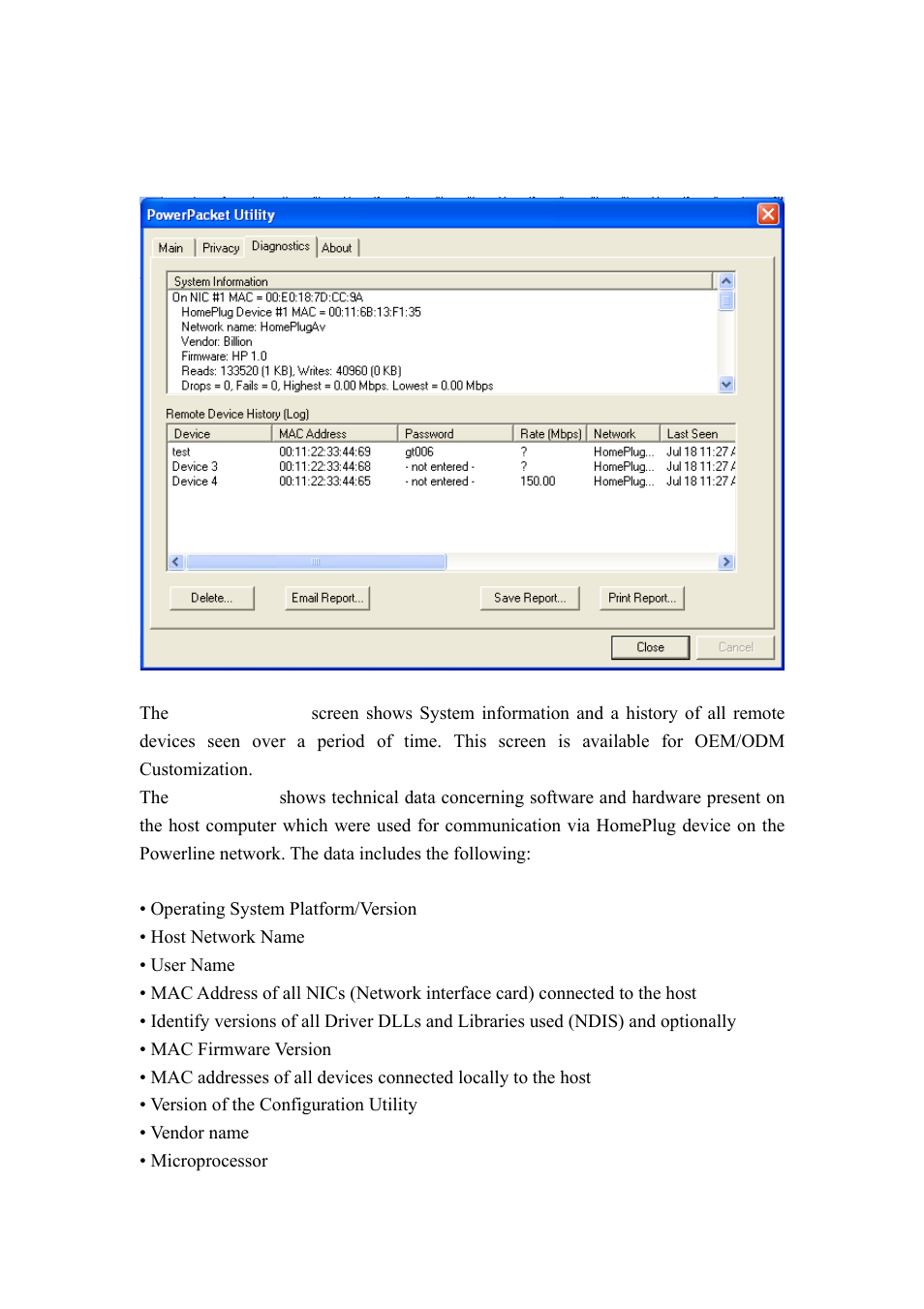 Diagnostics tab | Billion Electric Company BIPAC 2071 User Manual | Page 26 / 29