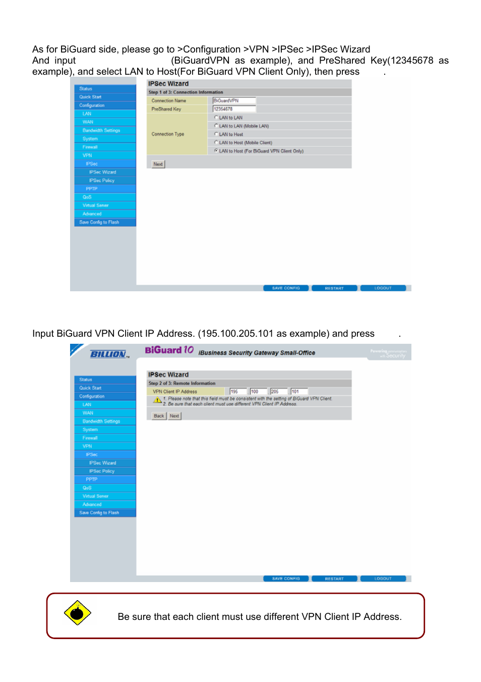 Step 5 of 7, Step 6 of 7 | Billion Electric Company BiGuard VPN Client BiGuard Series User Manual | Page 15 / 18