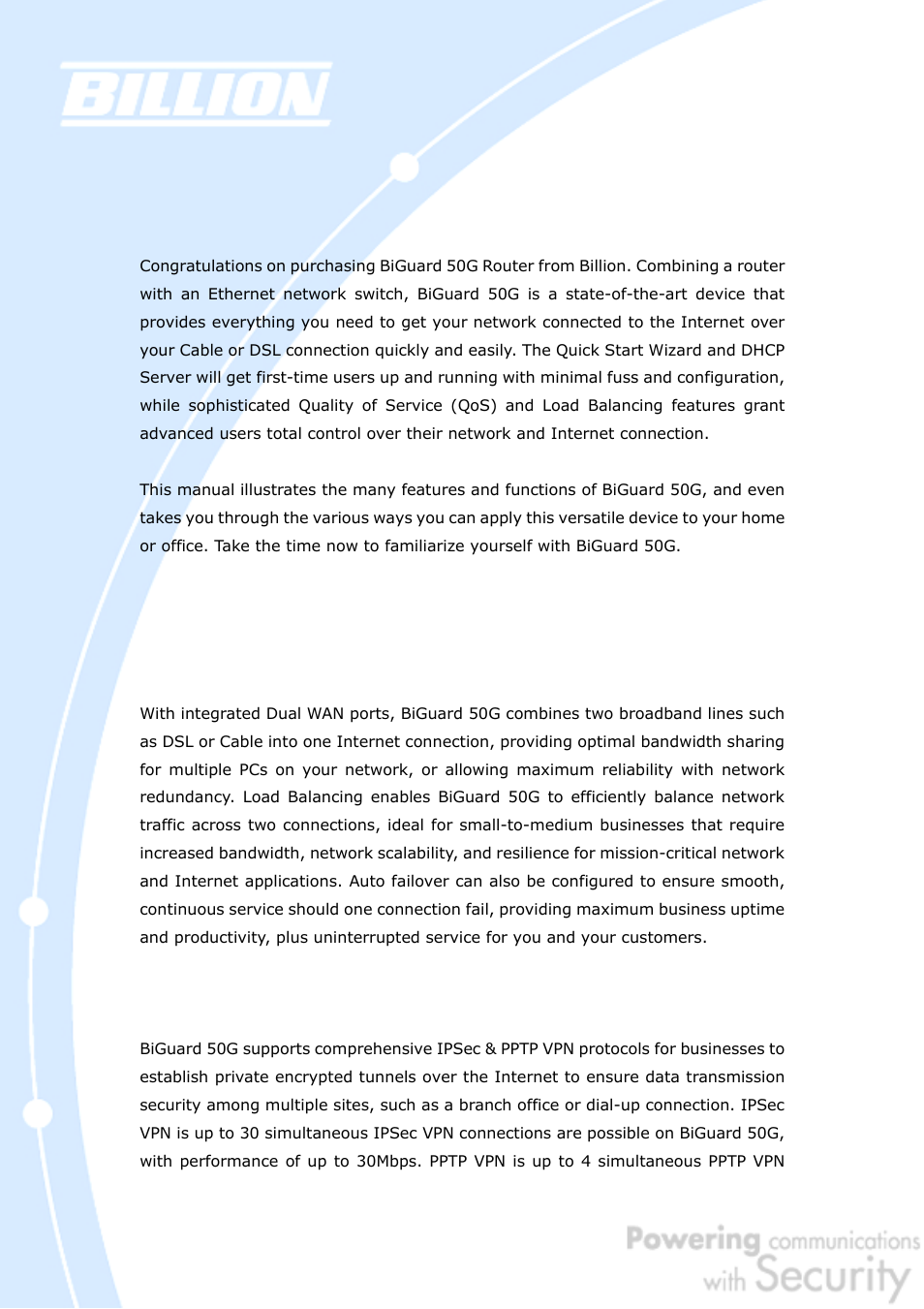 Chapter 1: introduction | Billion Electric Company BiGuard 50G User Manual | Page 12 / 223