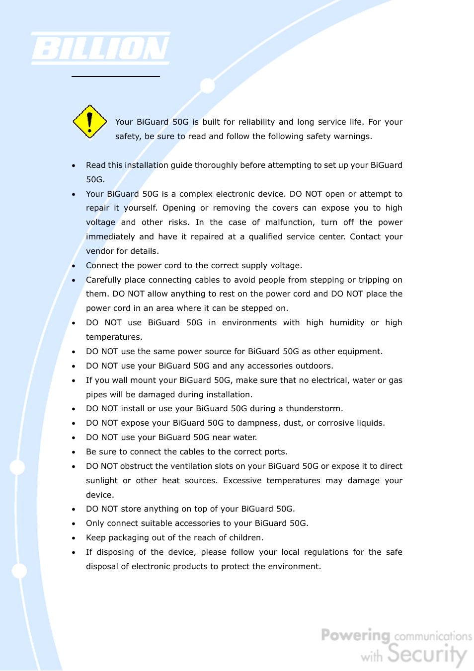 Billion Electric Company BiGuard 50G User Manual | Page 3 / 223