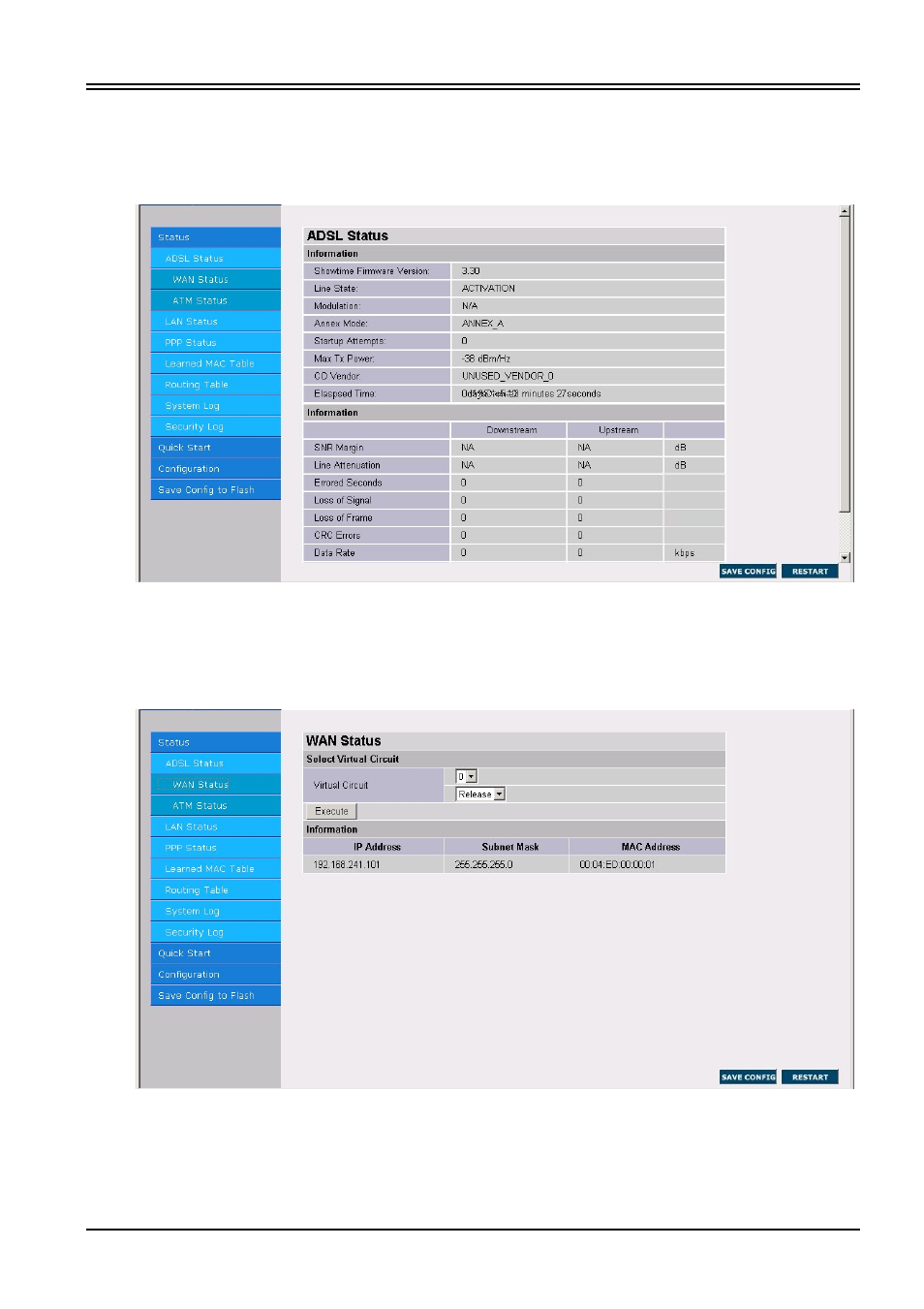 1 status – adsl status | Billion Electric Company BIPAC 7100S User Manual | Page 22 / 56