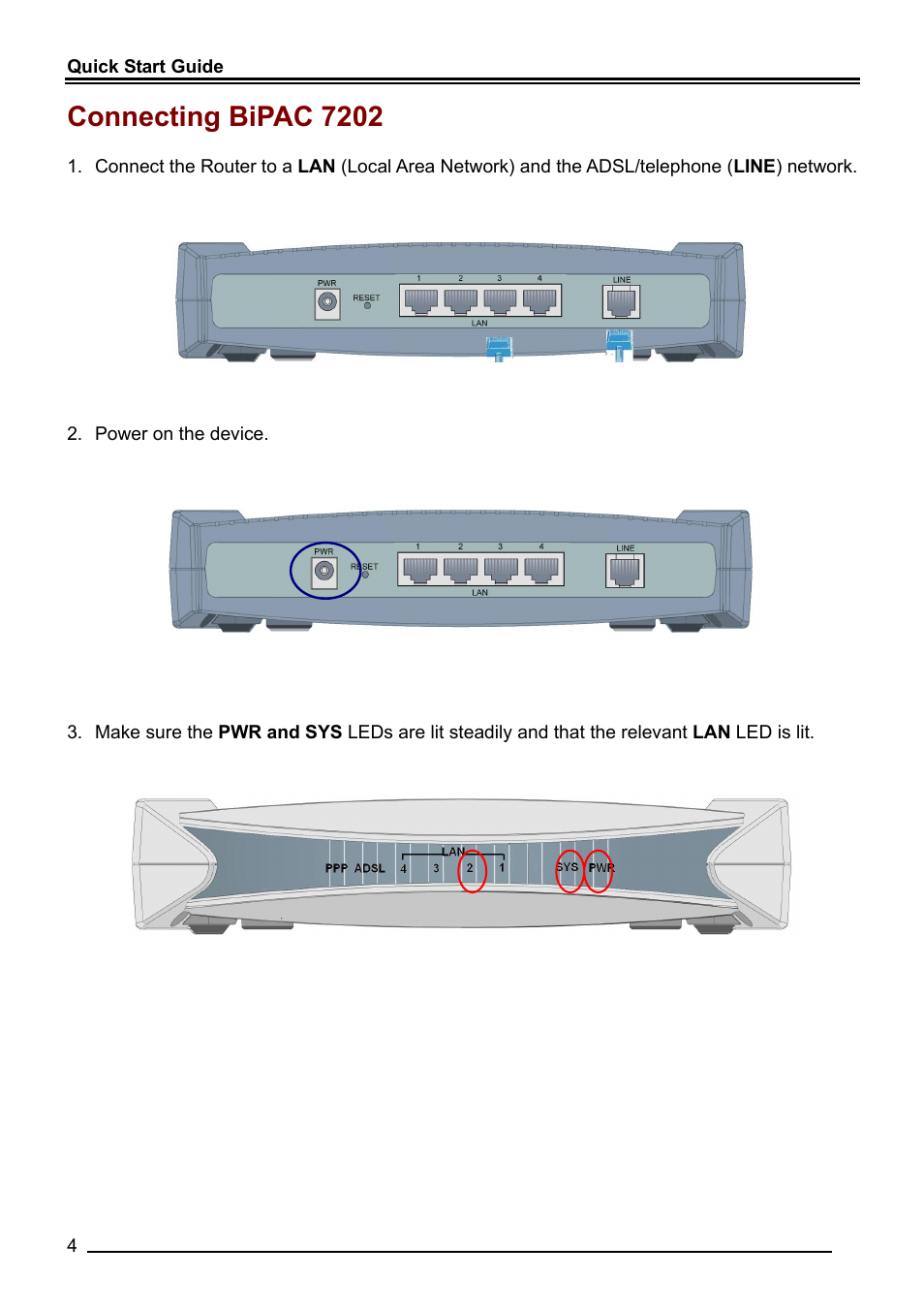 Connecting bipac 7202 | Billion Electric Company BiPAC 7202G User Manual | Page 6 / 13