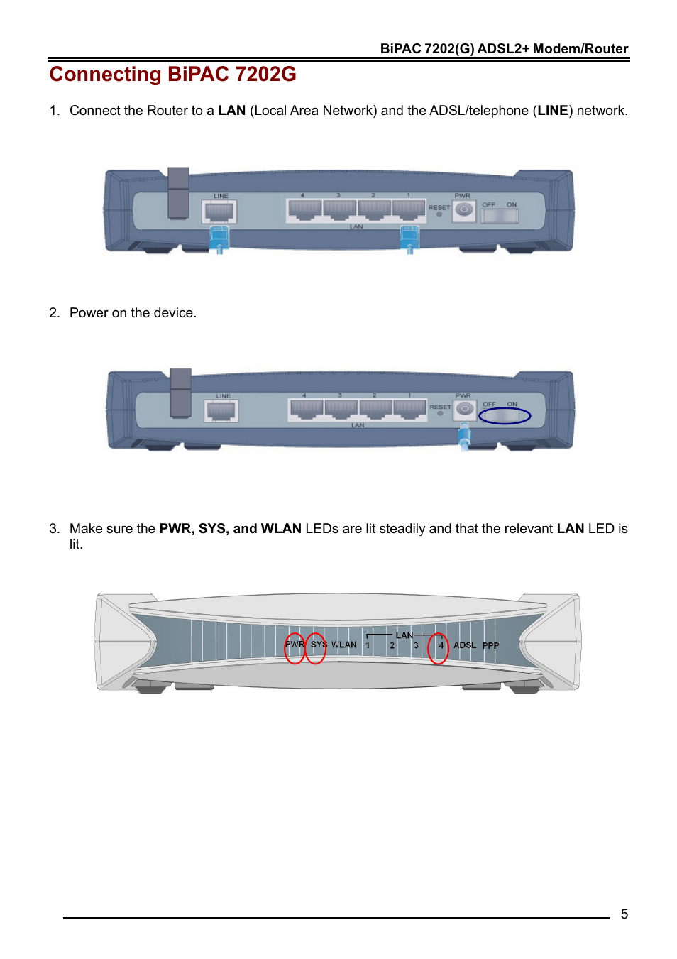 Connecting bipac 7202g | Billion Electric Company BiPAC 7202G User Manual | Page 7 / 13