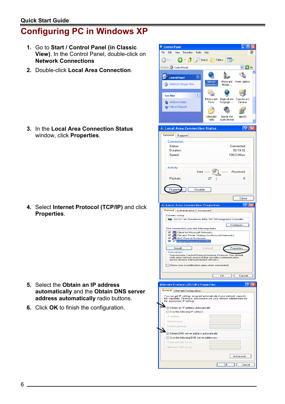 Configuring pc in windows xp | Billion Electric Company BiPAC 7202G User Manual | Page 8 / 13