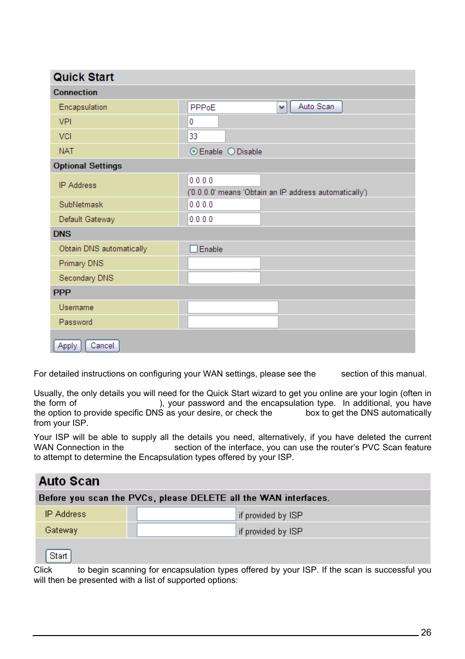 Quick start, Uick, Tart | Billion Electric Company BiPAC 7402VL User Manual | Page 27 / 120