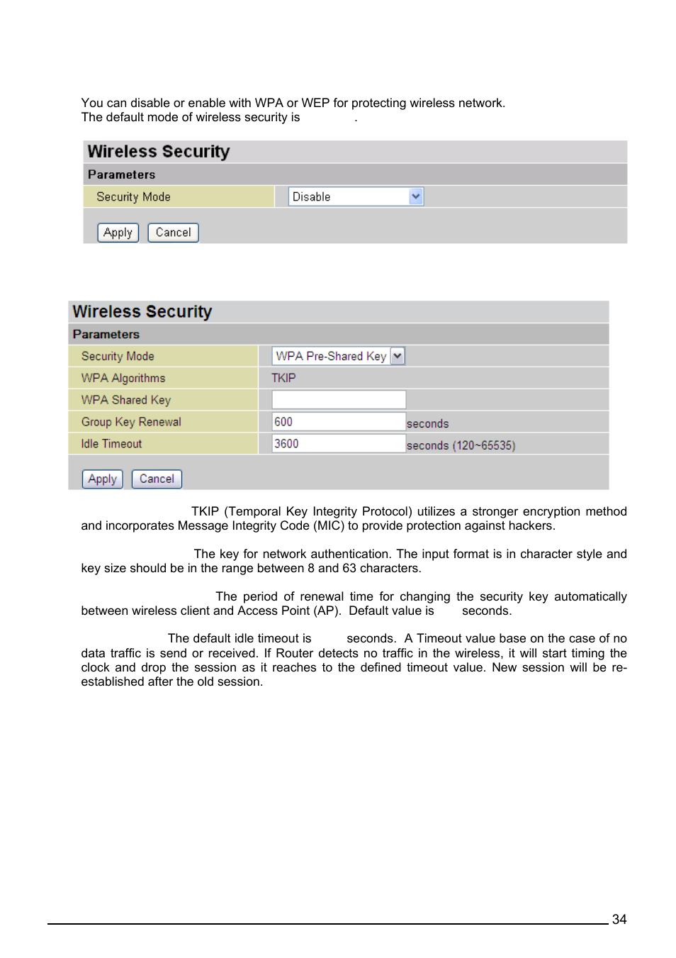 Wireless security (wireless router only), Wpa pre-shared key, Wireless security | Wireless router only) | Billion Electric Company BiPAC 7402VL User Manual | Page 35 / 120