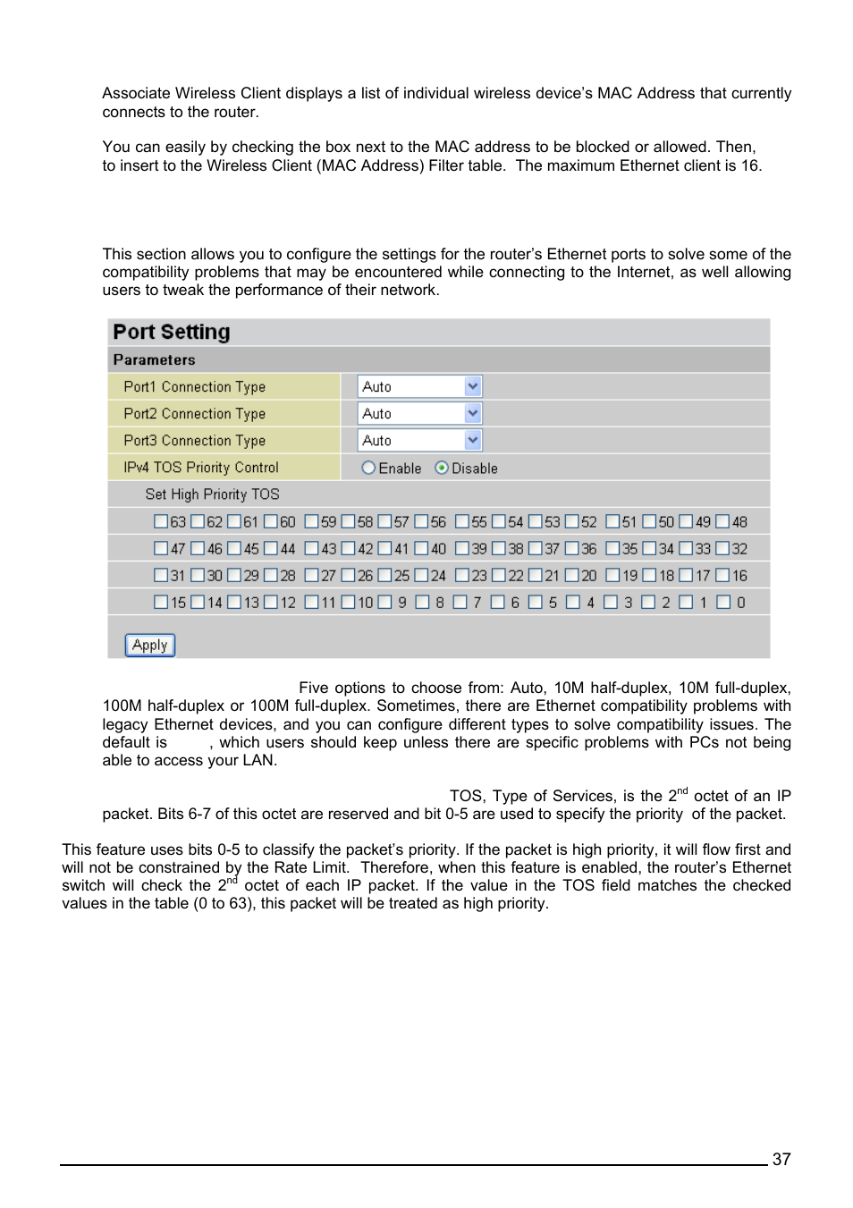 Port setting | Billion Electric Company BiPAC 7402VL User Manual | Page 38 / 120