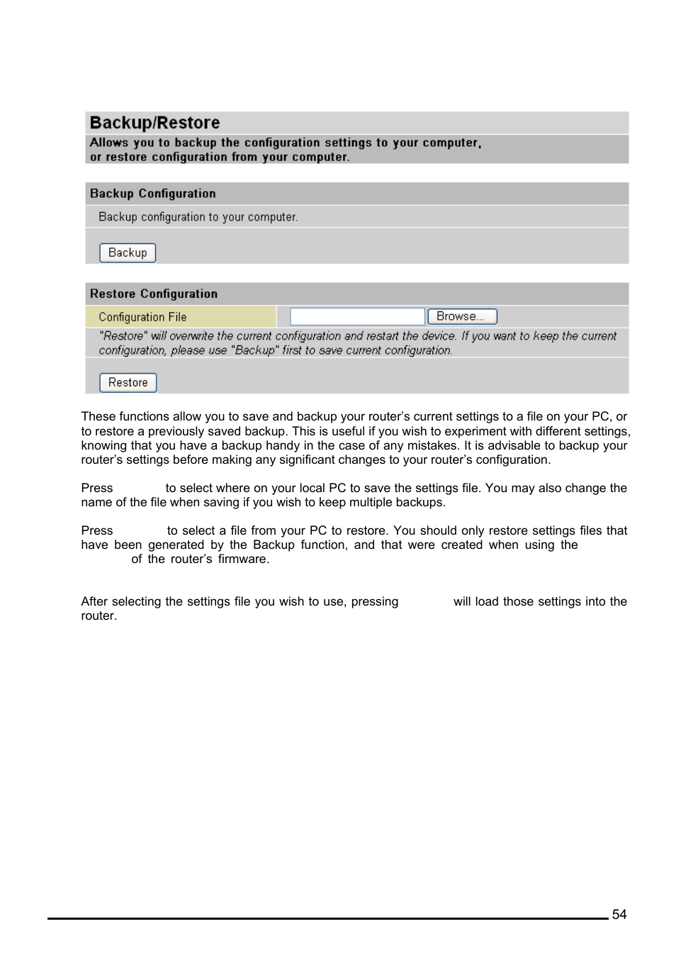 Backup / restore | Billion Electric Company BiPAC 7402VL User Manual | Page 55 / 120