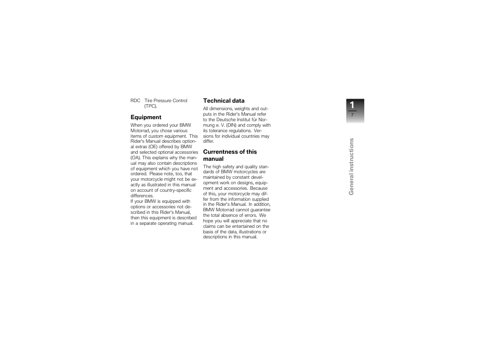 Equipment, Technical data, Currentness of this manual | BMW Motorrad K1300S User Manual | Page 11 / 170