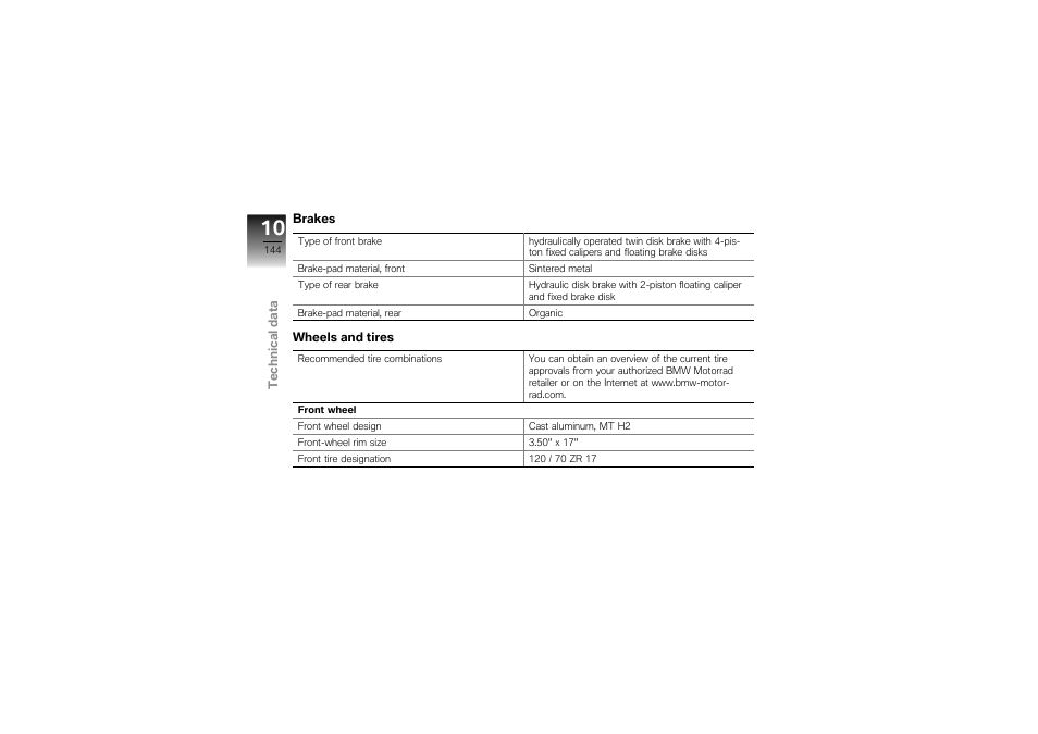 Brakes, Wheels and tires | BMW Motorrad K1300S User Manual | Page 148 / 170