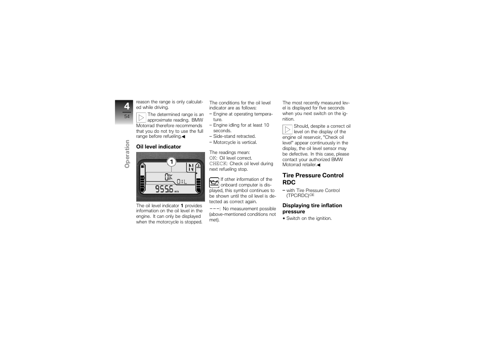 Tire pressure control rdc | BMW Motorrad K1300S User Manual | Page 58 / 170