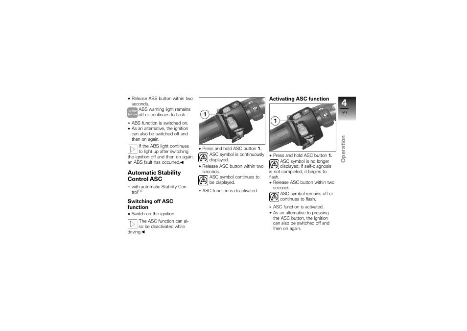 Automatic stability control asc | BMW Motorrad K1300S User Manual | Page 63 / 170