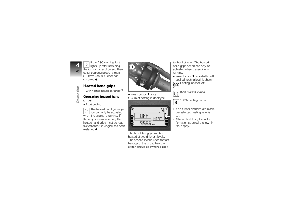 Heated hand grips | BMW Motorrad K1300S User Manual | Page 64 / 170