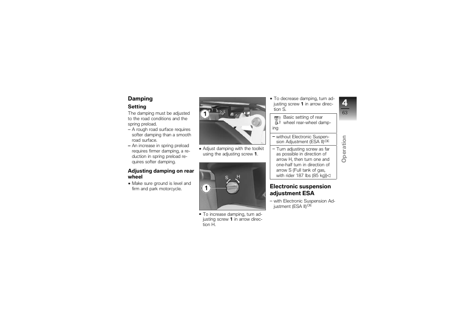 Damping, Electronic suspension adjustment esa | BMW Motorrad K1300S User Manual | Page 67 / 170