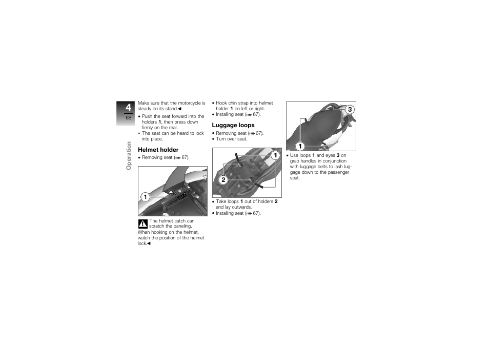 Helmet holder, Luggage loops | BMW Motorrad K1300S User Manual | Page 72 / 170